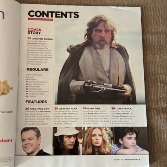 2/$40 Cineplex Magazine Dec2017 Vol 18 No 11 Mark Hamill Matt Damon James Franco - Picture 2 of 3